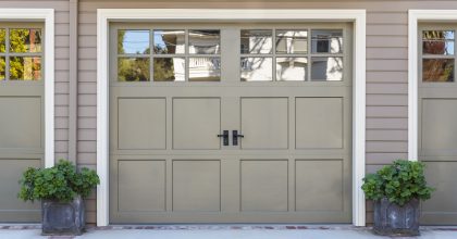 garage door, close up with plants